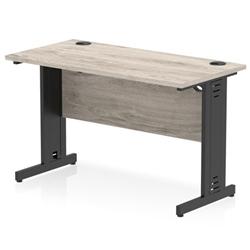 Impulse 1200x600mm Straight Desk Grey Oak Top Black Cable Managed Leg on Productcaster.