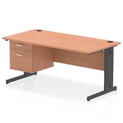 Impulse 1600x800 Desk Beech/Black Cable Managed Leg 2 Dr Fixed Ped on Productcaster.