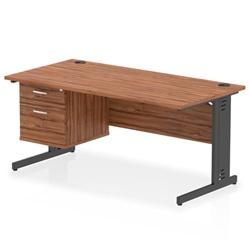 Impulse 1600x800 Desk Walnut/Black Cable Managed Leg 2 Dr Fixed Ped on Productcaster.