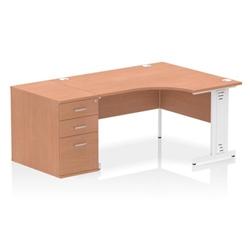 Impulse 1400 RH Crescent Desk Cable Managed Beech/White 800 Dsk Hi Ped on Productcaster.