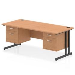 Impulse 1800x800 Desk Oak/Black Cantilever Leg 2x2 Drawer Fixed Ped on Productcaster.
