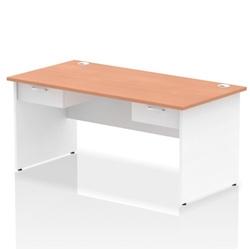 Impulse 1600x800 Desk Beech/White Panel End 2x1 Drawer Fixed Ped on Productcaster.