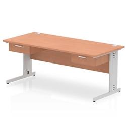 Impulse 1800x800 Desk Beech/Silver Cable Managed 2x1 Drawer Fixed Peds on Productcaster.