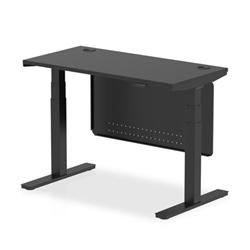 Air 1200x600 Height Adjustable Desk CP Black/Black Modesty Panel on Productcaster.