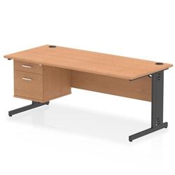 Impulse 1800 x 800mm Straight Office Desk Oak Top Black Cable on Productcaster.
