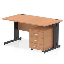 Impulse 1400x800 Desk Oak/Black Cable Managed Leg 3 Drawer Mobile Ped on Productcaster.