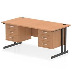 Impulse 1600x800 Desk Oak/Black Cantilever Leg 2x3 Drawer Fixed Ped on Productcaster.