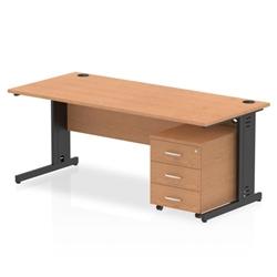 Impulse 1800x800 Desk Oak/Black Cable Managed Leg 3 Drawer Mobile Ped on Productcaster.