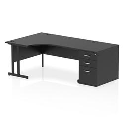 Impulse 1600 LH Crescent Desk Black/Black Cantilever 800 Desk High Ped on Productcaster.