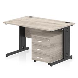 Impulse 1200x800 Desk Grey Oak/Black Cable Managed 3 Drawer Mobile Ped on Productcaster.