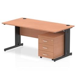 Impulse 1600x800 Desk Beech/Black Cable Managed 3 Drawer Mobile Ped on Productcaster.