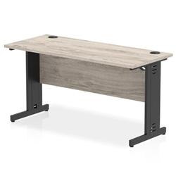 Impulse 1400x600mm Straight Desk Grey Oak Top Black Cable Managed Leg on Productcaster.