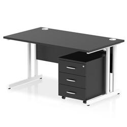 Impulse 1400x800 Desk Black/White Cantilever Leg 3 Drawer Mobile Ped on Productcaster.