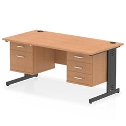 Impulse 1600x800 Desk Oak/Black Cable Managed Leg 2&3 Drawer Fixed Ped on Productcaster.