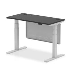 Air 1200x600 Height Adjustable Desk CP Black/Silver Modesty Panel on Productcaster.