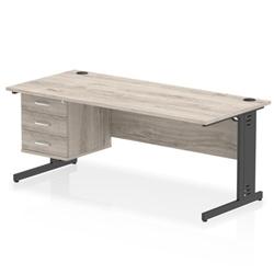 Impulse 1800x800 Desk Grey Oak/Black Cable Managed Leg 3 Dr Fixed Ped on Productcaster.