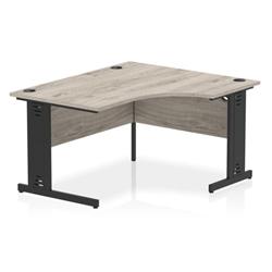 Impulse 1400 RH Crescent Desk Grey Oak Top Black Cable Managed Leg on Productcaster.