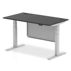 Air 1400x800 Height Adjustable Desk CP Black/Silver Modesty Panel on Productcaster.