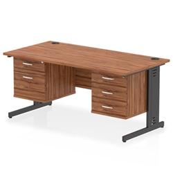 Impulse 1600x800 Desk Walnut/Black Cable Managed 2&3 Drawer Fixed Peds on Productcaster.