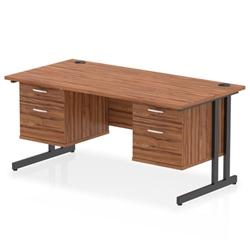 Impulse 1600x800 Desk Walnut/Black Cantilever Leg 2x2 Drawer Fixed Ped on Productcaster.