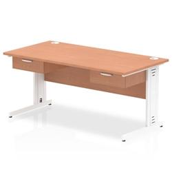 Impulse 1600x800 Desk Beech/White Cable Managed 2x1 Drawer Fixed Ped on Productcaster.