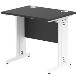 Impulse 800x600mm Straight Desk Black Top White Cable Managed Leg on Productcaster.