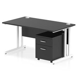 Impulse 1400x800 Desk Black/White Cantilever Leg 2 Drawer Mobile Ped on Productcaster.