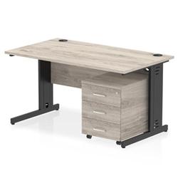 Impulse 1400x800 Desk Grey Oak/Black Cable Managed 3 Drawer Mobile Ped on Productcaster.