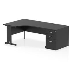 Impulse 1600 LH Crescent Desk Black/Black Cable Managed Leg 800 DH Ped on Productcaster.