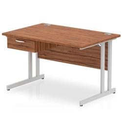 Impulse 1200x800 Desk Walnut/Silver Cantilever Leg 1 Drawer Fixed Ped on Productcaster.