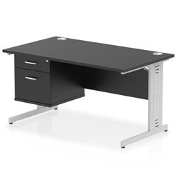 Impulse 1400x800 Desk Black/Silver Cable Managed Leg 2 Dr Fixed Ped on Productcaster.