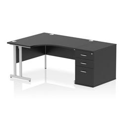 Impulse 1400 LH Crescent Desk Black/Silver Cantilever 800 Desk Hi Ped on Productcaster.