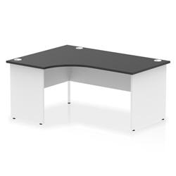 Impulse 1600mm Left Crescent Office Desk Black Top White Panel End Leg on Productcaster.