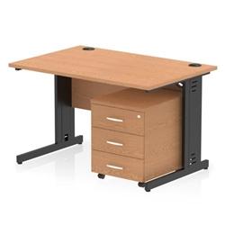Impulse 1200x800 Desk Oak/Black Cable Managed Leg 3 Drawer Mobile Ped on Productcaster.