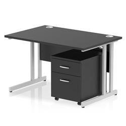 Impulse 1200x800 Desk Black/Silver Cantilever Leg 2 Drawer Mobile Ped on Productcaster.