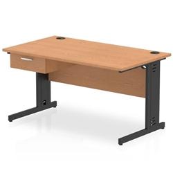 Impulse 1400x800 Desk Oak/Black Cable Managed Leg 1x1 Drawer Fixed Ped on Productcaster.