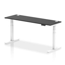 Air 1800x600mm Height Adjustable Desk Black Top Cable Ports White Leg on Productcaster.