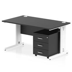 Impulse 1400x800 Desk Black/White Cable Managed Leg 3 Dr Mobile Ped on Productcaster.