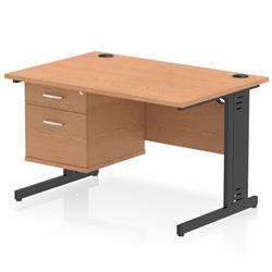 Impulse 1200x800 Desk Oak/Black Cable Managed Leg 1x2 Drawer Fixed Ped on Productcaster.