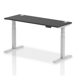 Air 1600x600mm Height Adjustable Desk Black Top Cable Ports Silver Leg on Productcaster.