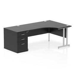 Impulse 1600 RH Crescent Desk Cantilever Black/Silver 800 Desk Hi Ped on Productcaster.