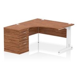 Impulse 1400 LH Crescent Desk Cable Managed Walnut/White 600 DH Ped on Productcaster.