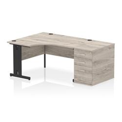 Impulse 1400 LH Crescent Desk Grey Oak/Black Cable Managed 800 DH Ped on Productcaster.