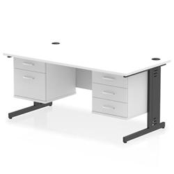 Impulse 1600x800 Desk Cable Managed White/Black 2 + 3 Drawer Fixed Ped on Productcaster.