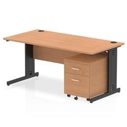Impulse 1600x800 Desk Oak/Black Cable Managed Leg 2 Drawer Mobile Ped on Productcaster.