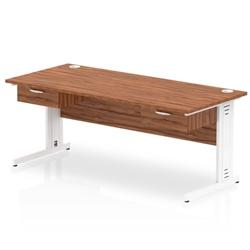 Impulse 1800x800 Desk Walnut/White Cable Managed 2x1 Drawer Fixed Peds on Productcaster.
