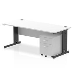 Impulse 1800x800 Desk Cable Managed White/Black 2 Drawer Mobile Ped on Productcaster.