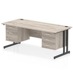 Impulse 1800x800 Desk Grey Oak/Black Cantilever 2&3 Drawer Fixed Peds on Productcaster.