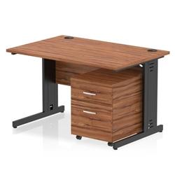 Impulse 1200x800 Desk Walnut/Black Cable Managed 2 Drawer Mobile Ped on Productcaster.