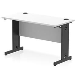 Impulse 1200x600mm Straight Desk White Top Black Cable Managed Leg on Productcaster.